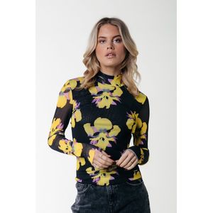 Colourful Rebel Neyo Big Flower Mesh Turtleneck Top - XL