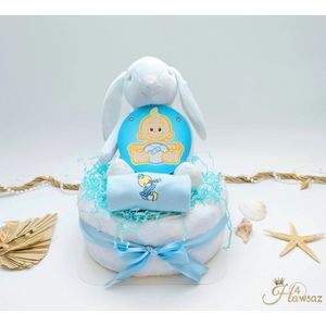 Kraamcadeau jongen - Hawsaz.nl Cadeau - Luiertaart voor jongen - Originele Babycadeau's - 27 luiers New Born 3-6 kg - Luiertaart Blauw - Babycadeau - Babyverzorging - Babygeschenkset - Babyshower - Gepersonaliseerde cadeaus - Babydeken - Baby knuffel