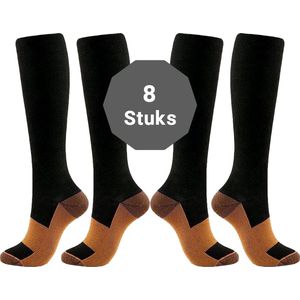 8 stuks (4 paar) - Compressie kousen met sok - Sport sokken - Steunkousen - Reissokken - Reiskousen - Zwart - Maat 41/46