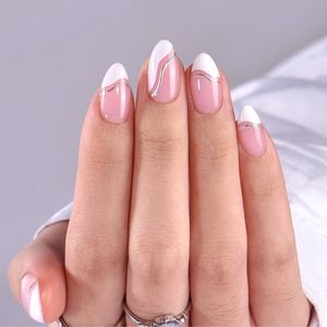 BIMA Nails - Soft Gel Press-On nagels - Short Almond - Plaknagels met lijm - Zelfklevende nepnagels - Silver Breeze - 30 stuks (15 maten)
