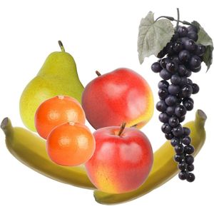 Kunstfruit decoratie nepfruit - Fruitschaal van 8x stuks - 6 tot 28 cm - banaan/appel/peer/manderijn/druiventros