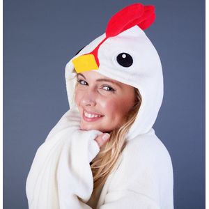 LET OP B-KEUZE! KIMU Onesie Kip Pakje - Maat 74-80 - Kippenpak Kostuum Wit Ei Pak - Kinder Zacht Fleece Huispak Dierenpak Jongen Meisje Festival