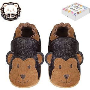 Somic Babyschoenen Jongens Leer - Baby Schoenen Meisjes Zachte Zool - Babyschoentjes Meisje Flexibele Zool - Antislip Eerste Loopschoentjes -Zachte Leren - maat XL – 18-24 maanden - 14 cm - aap