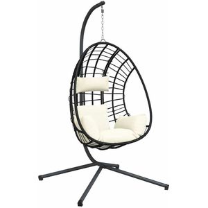 vidaXL Hangstoel - Hangstoelen - Schommelstoel - Schommel Tuinstoel - Hangstoel met standaard rattan en staal beige
