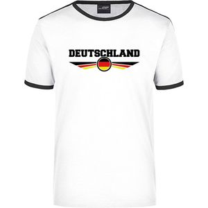 Deutschland wit/zwart ringer landen t-shirt logo met vlag Duitsland - heren - Duitsland landen shirt - supporter kleding / EK/WK M