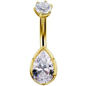 18 Karaat Goud Navelpiercing - Swarovski Zirconia Teardrop