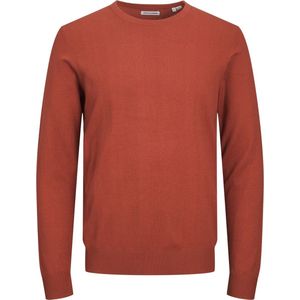 JACK & JONES Emil knit crew neck slim fit - heren pullover viscosemengsel met O-hals - warm oranje - Maat: M