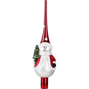Luxe glazen piek/kerstboom topper sneeuwpop 28 cm - Kerstversiering/kerstboomversiering