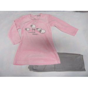 Wiplala - Pyjama - Meisjes - Velour - Roze  / grijst - Schaapjes - 5 jaar  110