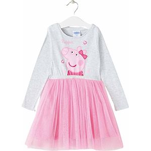 Peppa Pig Jurk - Lange mouw - Tule rok - Roze / Grijs - Maat 116/122