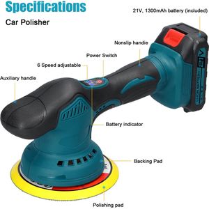 SimpleStore Draadloze Auto Polijstmachine - Groen - 2 Accu's - 21V - 6 Versnellingen - Excentrisch - Polijstmachines - Poetsmachine