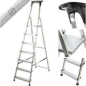 Equivera Huishoudtrap 7 Treden - Keukentrap - Huishoudtrap - Trapladder - Professionele Trap - Inklapbaar - 7 Treden
