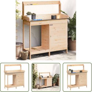 The Living Store Oppottafel met kast 110,5x45x124,5 cm massief vurenhout - Oppottafel - Houten Tafel - Plantentafel - Buitentafeltje - Balkontafels