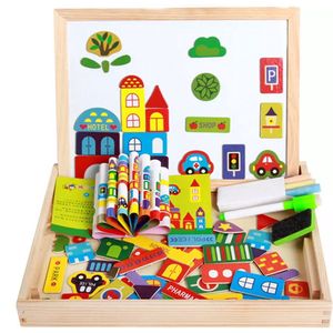 Xd Xtreme - Magnetische stad en voertuigen puzzel & krijtbord - Alles in 1 houten speelbox - Multifunctioneel - 71 stukken - duurzaam - eco vriendelijk
