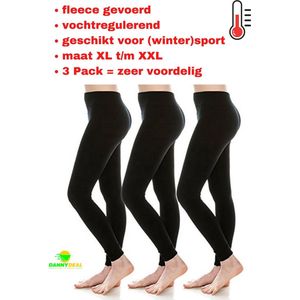 3-Pack Super Thermolegging - Maat XL t/m XXXL - Ondergoed - Thermobroek - Outdoor - Wintersport - Warme Legging - Fleece gevoerd - Figuur Corrigerend - Vochtregulerend - Zwart