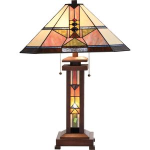 LumiLamp Tiffany Tafellamp 42x42x60 cm Beige Groen Glas Tiffany Bureaulamp