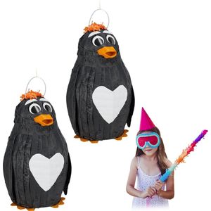 Relaxdays 2x pinata pinguin - verjaardag - pinguïn piñata - kinderen - 42 cm - decoratie