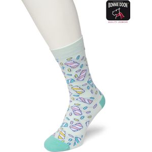 Bonnie Doon Dames Sokken met Marshmallows Print maat 36/42 Licht Blauw - Thema Sokken - Spekjes - Cadeau Sokken -Word je Happy en vrolijk van - Zacht Katoen met Gladde Teennaad - Comfortabel - Perfect Cadeau - Fair Aqua - BT991115.225