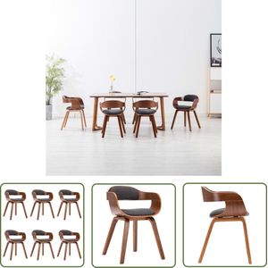 The Living Store Eetkamerstoelen - Set van 6 - Donkergrijs - Gebogen Houten Frame - 49x51x70cm