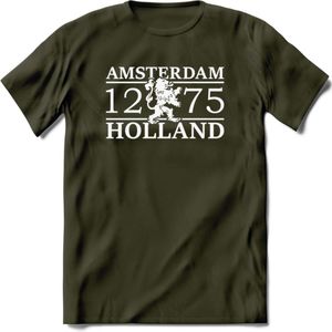 Amsterdam T-Shirt | Souvenirs Holland Kleding | Dames / Heren / Unisex Koningsdag shirt | Grappig Nederland Fiets Land Cadeau | - Leger Groen - XL