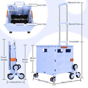 Inklapbare Boodschappentrolley Opvouwbare Draagbare Winkelwagen met Trapklimwielen Compacte Mand met Magnetische Deksel Rolcontainer met Uitschuifbaar Handvat Lichtgewicht Zwaar 80kg -Blauw