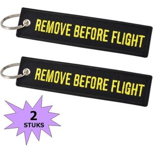 Fako Bijoux® - Sleutelhanger - Remove Before Flight - Zwart/Geel  - 2 Stuks