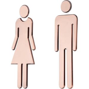 Zelfklevende toiletdeurplaat voor dames en heren - Badkamerdeurpanelen voor thuis hotel - Bronskleurig .