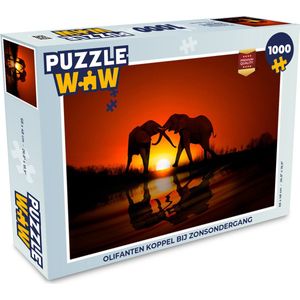 Puzzel Olifanten koppel bij zonsondergang - Legpuzzel - Puzzel 1000 stukjes volwassenen