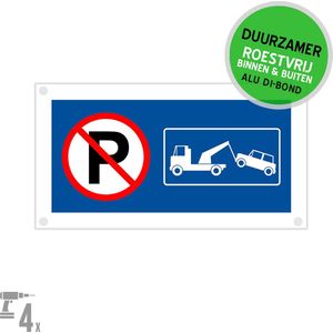 Pictogram/ bord Dibond + boorgaten | Stilstaan en parkeren verboden | 30 x 15 cm | Blauw | Duurzaam | 1 stuk