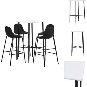 vidaXL Barset Modern Wit - Bartafel 60x60x111cm en 4 Barstoelen 51x49x99cm - MDF en PVC-coating - Gepoedercoat staal - Zwart stoffen bekleding - Polyester - vidaXL - Set tafel en stoelen