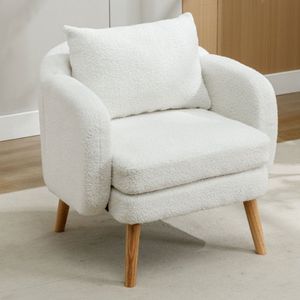 Modern, eenvoudige, teddy kantoorfauteuil met kussen, extra dikke kussenfauteuil, individuele bank fauteuil, gewatteerde fauteuil, vrijetijdsstoel, stoel met massief houten beenstoel