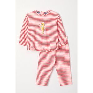 Woody pyjama baby meisjes - koraal/wit gestreept - zeepaardje - 241-10-PZB-Z/922 - maat 80