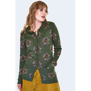 Voodoo Vixen - Longline Floral Print Lange cardigan - M - Olijfgroen