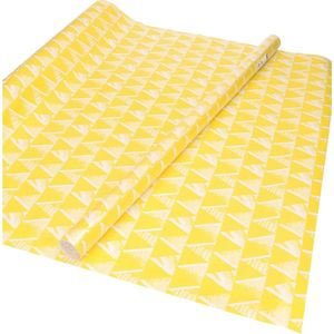 3x Inpakpapier/cadeaupapier geel met witte driehoekjes motief 200 x 70 cm rol - 200 x 70 cm - kadopapier / inpakpapier