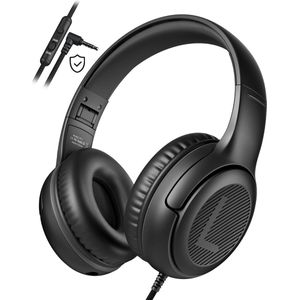 StayPowered Kinderheadset - Veilige, Comfortabele en Duurzame Hoofdtelefoon met Volumebegrenzing! - Compact Design - Hoogwaardige Geluid - HD Microfoon - Ingebouwde Volumebegrenzer - Opvouwbaar - Zwart - Levering Sneller dan Aangegeven!