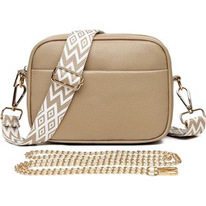 Ultiluxe® Crossbody tas voor dames - Bruin - 22 x 16 x 10 cm - Schoudertas voor vrouwen - Met afneembare schouderband en gouden chain - Handtas met ritsen - Verwijderbare schouderriem - Waterbestendig - Gouden hardware - Telefoontas