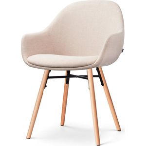 Nolon Nena-Mae Eetkamerstoel Beige - met Armleuningen - Stof - Houten Poten - Design - Scandinavisch - Comfortabel