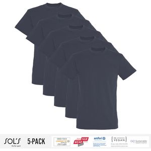 5 Pack Sol's Jongens/Meisjes T-Shirt 100% biologisch katoen Ronde hals Muis Grijs Maat 118/128 (7/8 Jaar)