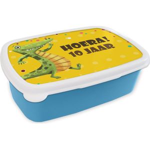 Broodtrommel Blauw - Lunchbox - Brooddoos - Jubileum - Krokodil - Confetti - 18x12x6 cm - Kinderen - Jongen