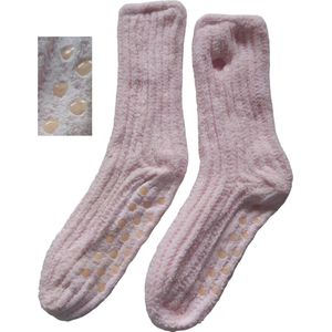 Beau & Caro Warme Dames Sokken - Huissokken - Anti Slip Badstof - One Size - Roze