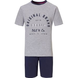 Phil & Co Heren Shortama Korte Pyjama Katoen Grijs Gestreept - Maat L