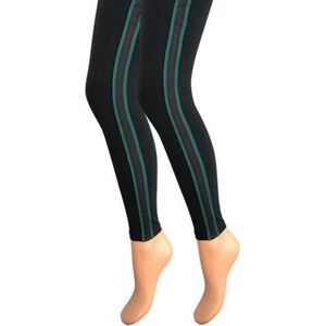 Dames legging - Katoen - Gestreept - Zwart-Groen - Maat S/M