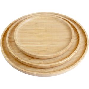 100% bamboe borden, ronde houten borden, bamboeplaten, bamboedecoratie, platte borden, bamboe servies, serviesset, houten bordenset, herbruikbare borden, 3-delige set (1 x 20 cm, 1 x 25 cm, 1 x 30 cm)