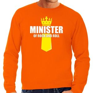 Koningsdag sweater Minister of rock N roll met kroontje oranje - heren - Kingsday outfit / kleding / trui XXL