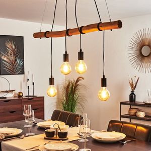 Belanian.nl - vintge Scandinavisch Boho-stijl  E27 fitting,hanglamp zwart, licht hout, 4 lichts  ,Industrieel hanglamp,modern hanglamp, , retro hanglamp voor  Eetkamer, keuken, slaapkamer, woonkamer hanglamp