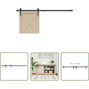 The Living Store Ophangset voor minischuifdeur 122 cm koolstofstaal zwart - Grondanker