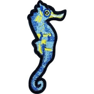 Zeepaardje Embleem Strijk Patch 3.7 cm / 8.9 cm / Blauw Geel