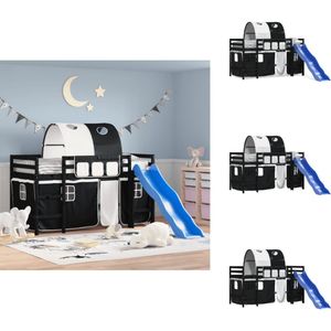 vidaXL Kinderhoogslaper - Kinderhoogslapers - Kinderbed - Peuterbed - Kinderhoogslaper met tunnel 80x200 cm grenenhout wit en zwart