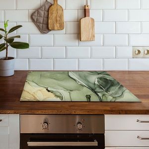 Inductiebeschermer green marble | 59 x 52 cm | Keukendecoratie | Bescherm mat | Inductie afdekplaat