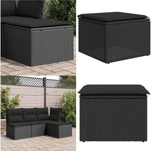 vidaXL Tuinkruk met kussen 55x55x37 cm poly rattan zwart - Tuinkruk - Tuinkrukken - Krukje - Rattan Krukje